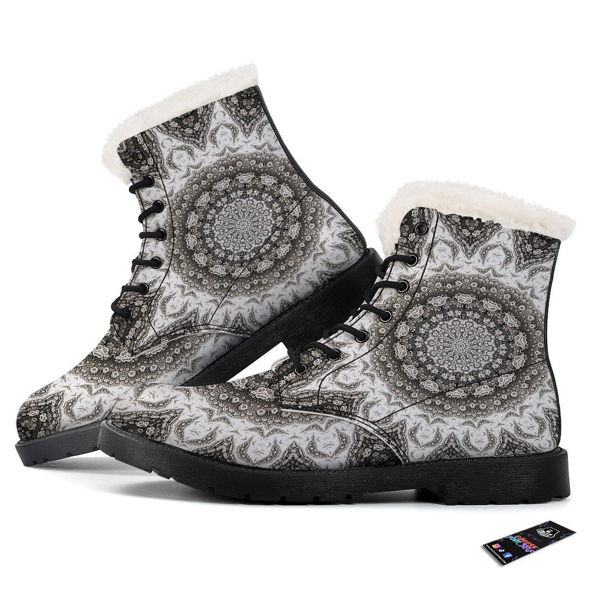 Kaleidoscope White Print Winter Boots-grizzshop
