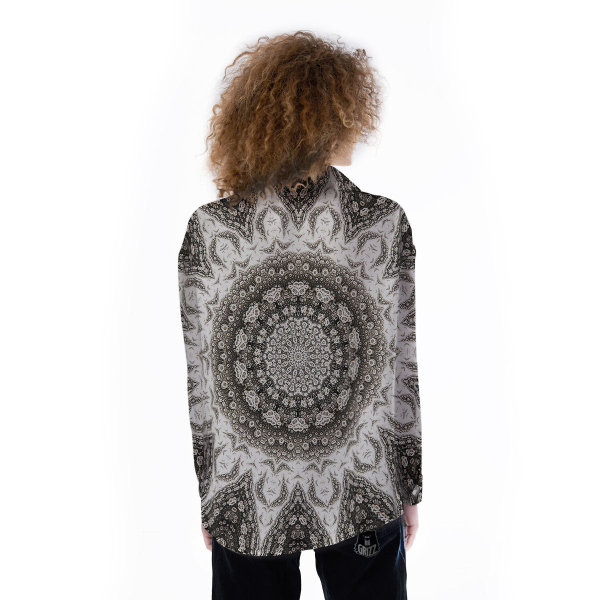 Kaleidoscope White Print Women's Long Sleeve Shirts-grizzshop