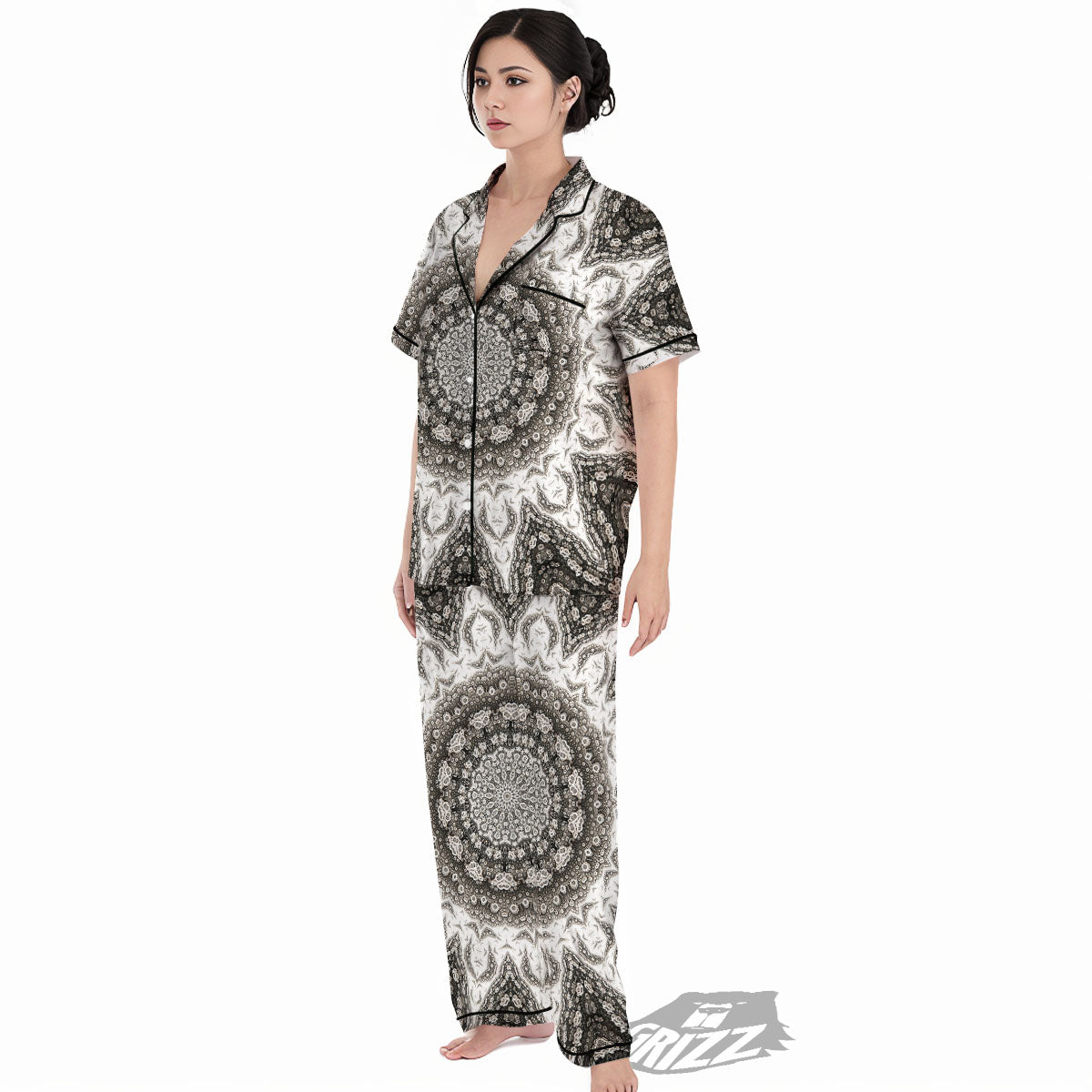 Kaleidoscope White Print Women's Pajamas Set-grizzshop