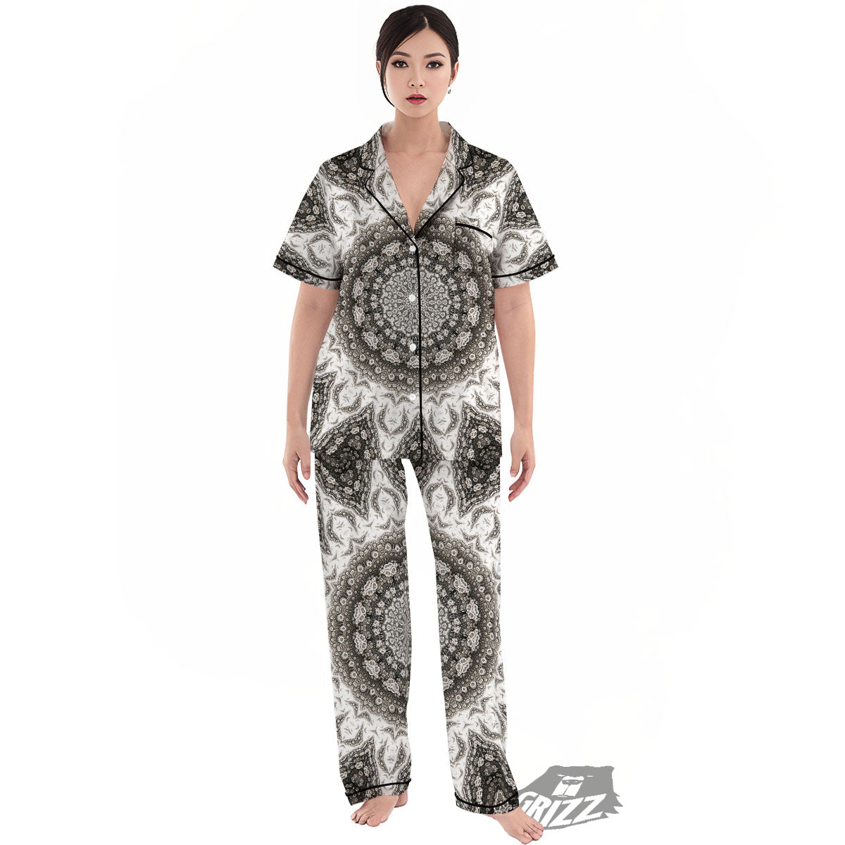 Kaleidoscope White Print Women's Pajamas Set-grizzshop