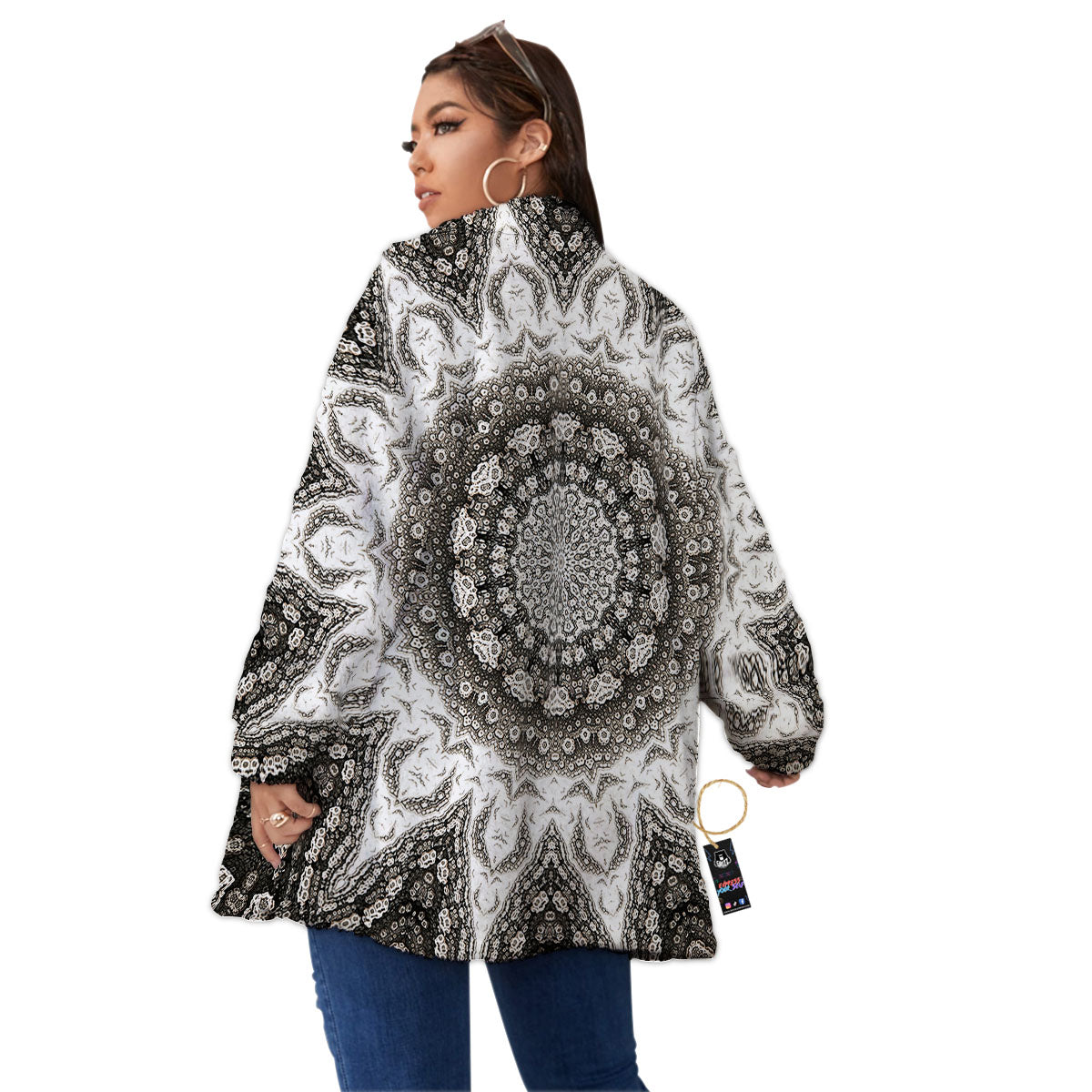 Kaleidoscope White Print Women's Sherpa Jacket-grizzshop