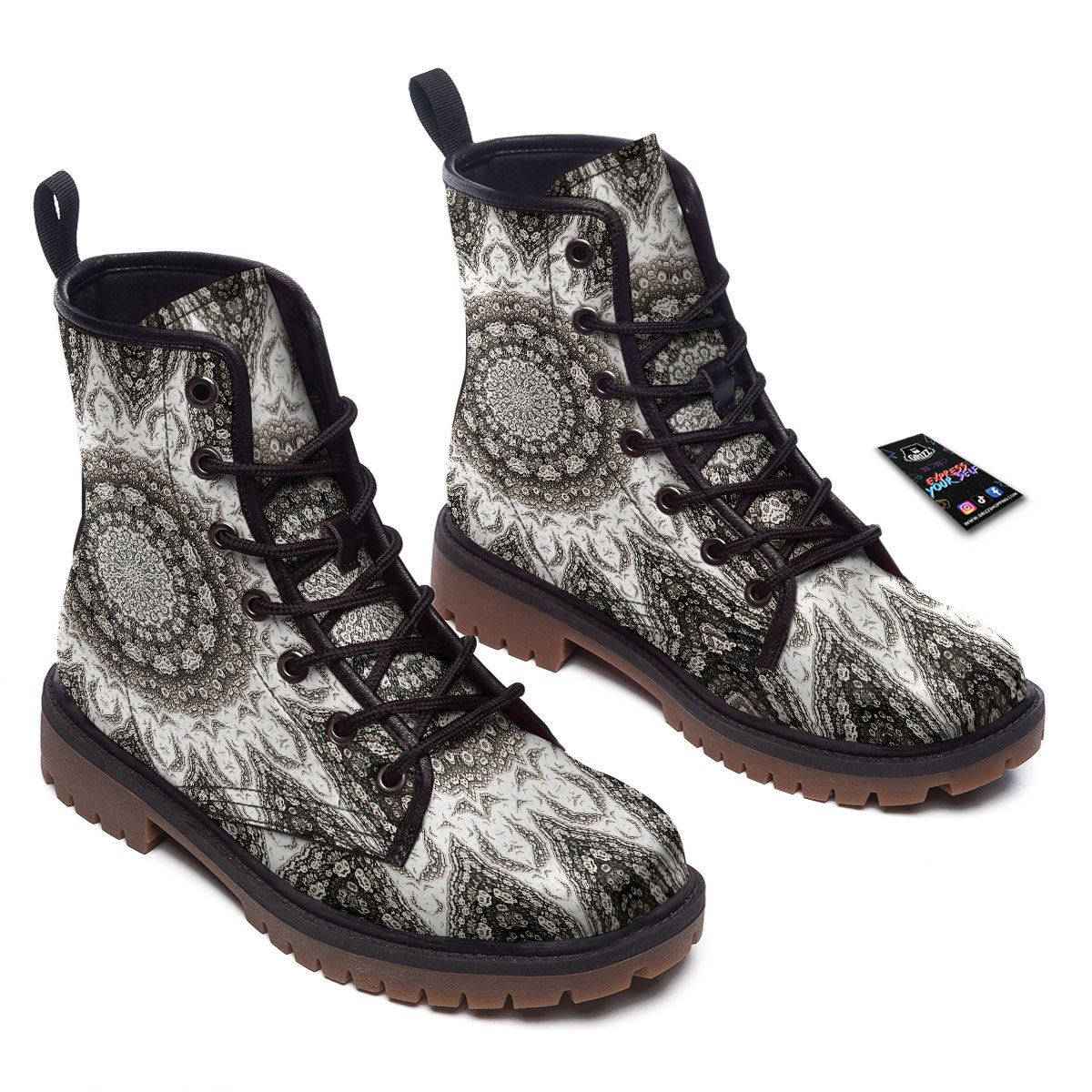 Kaleidoscope White Print Work Boots-grizzshop