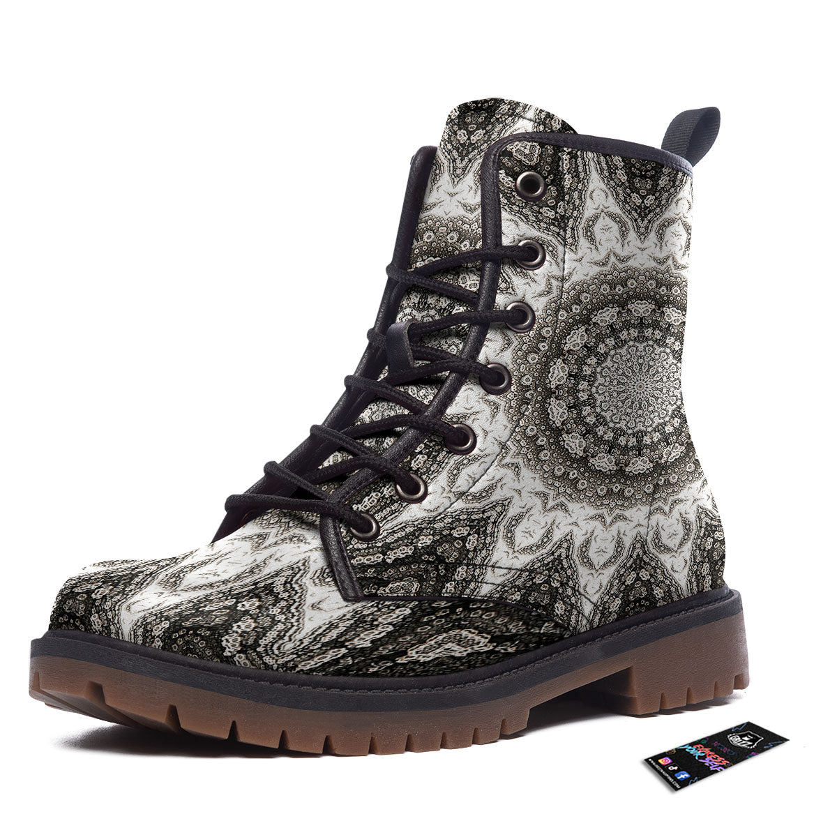 Kaleidoscope White Print Work Boots-grizzshop