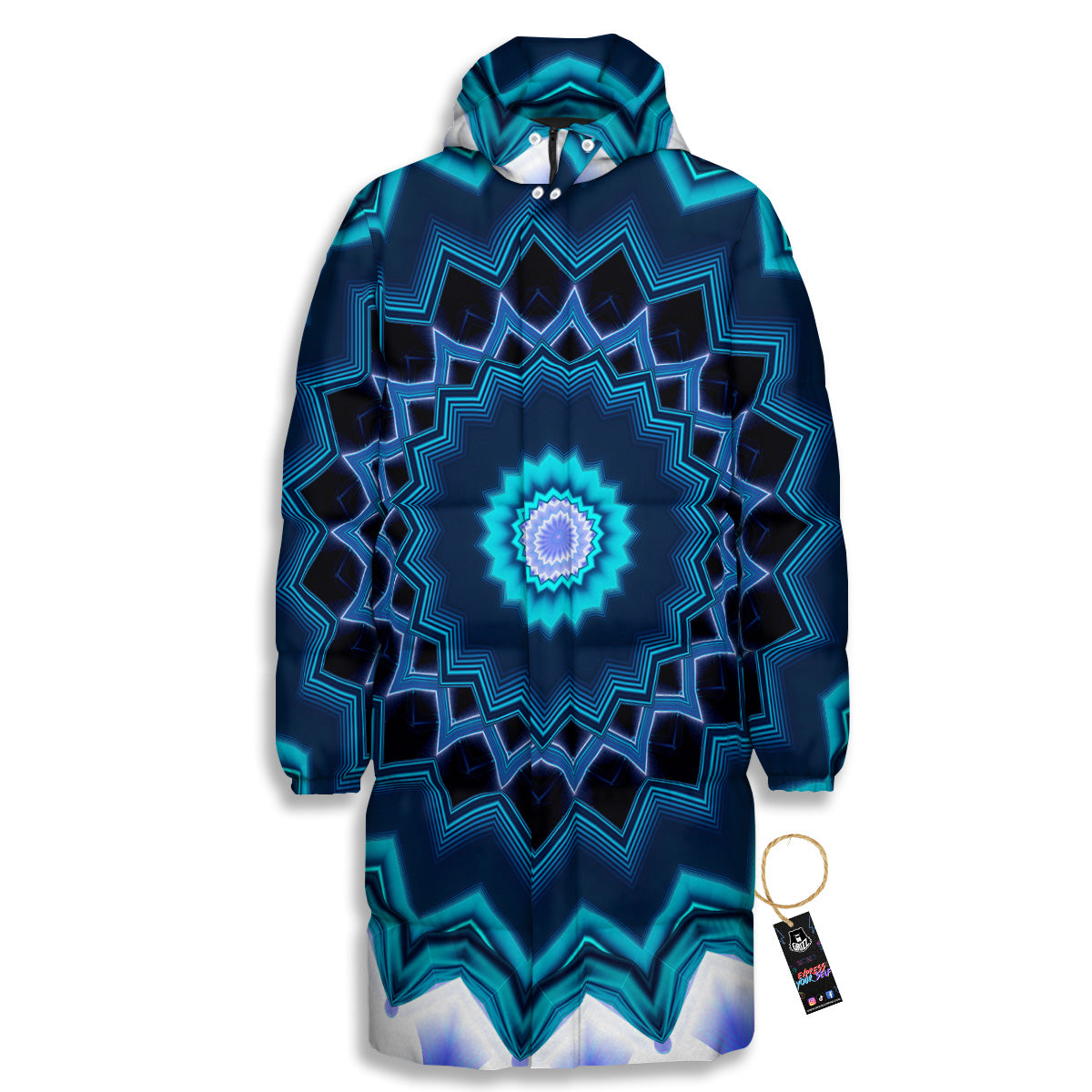 Kaleidoscope Blue Crystal Print Long Down Jacket