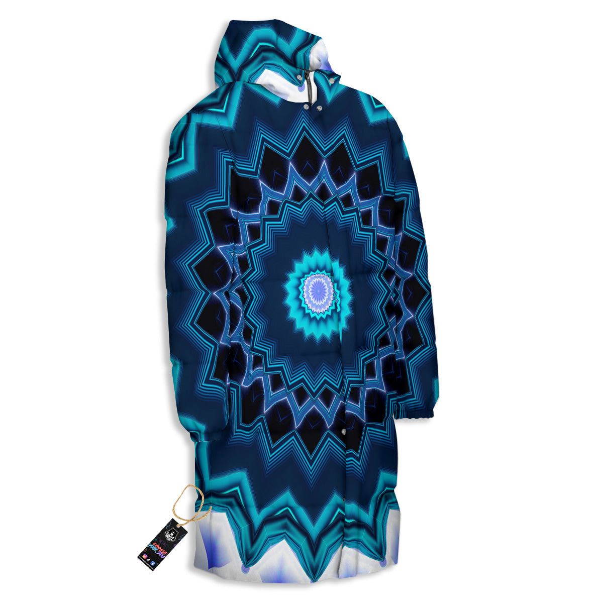 Kaleidoscope Blue Crystal Print Long Down Jacket