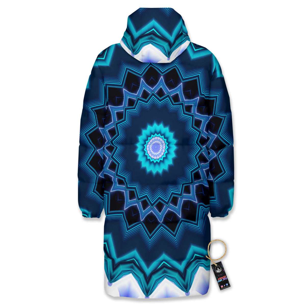 Kaleidoscope Blue Crystal Print Long Down Jacket
