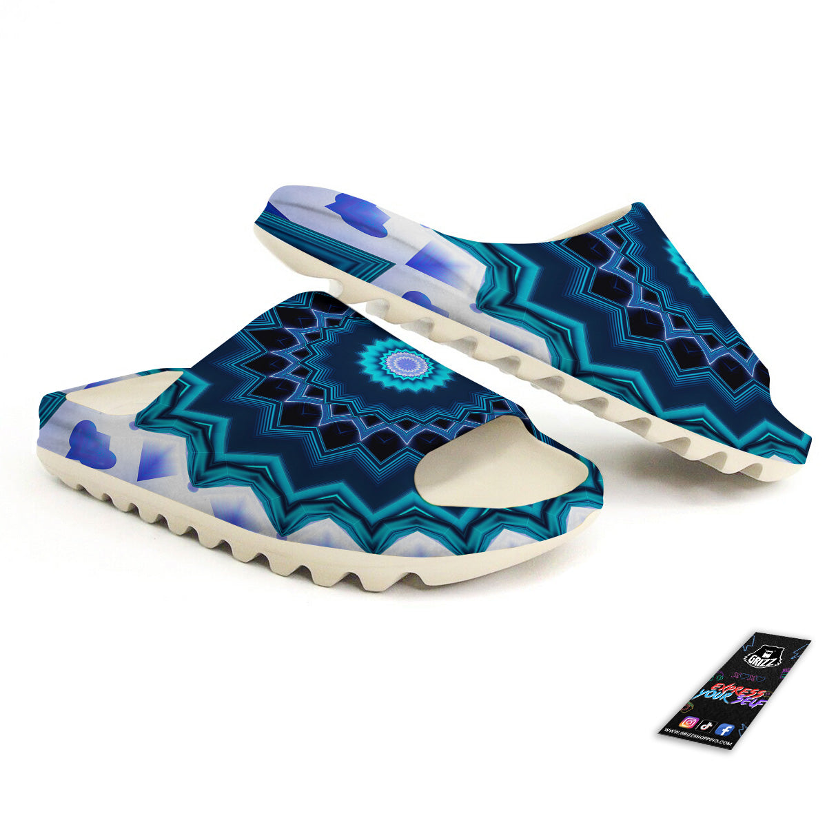 Kaleidoscope Blue Crystal Print Sandals-grizzshop
