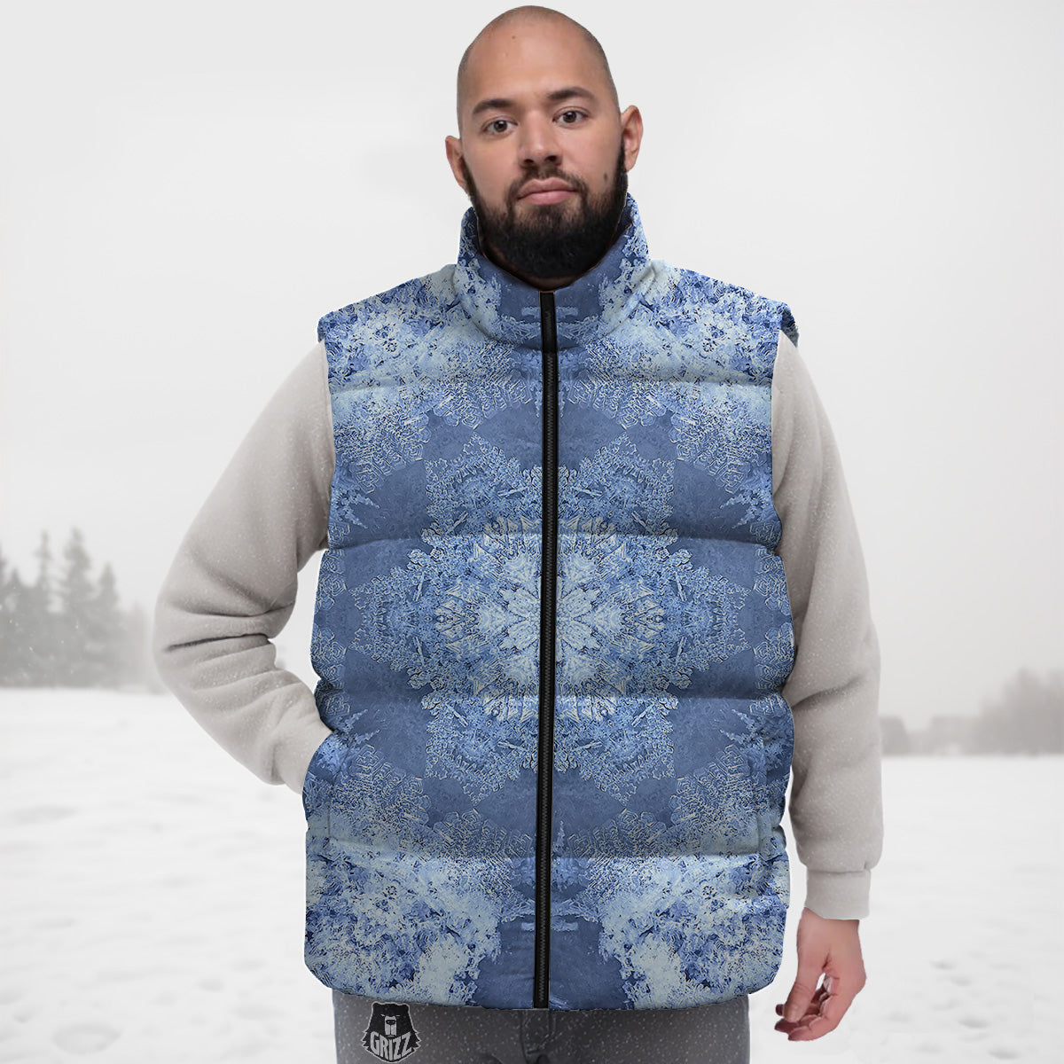 Kaleidoscope Blue Snowflake Print Down Vest