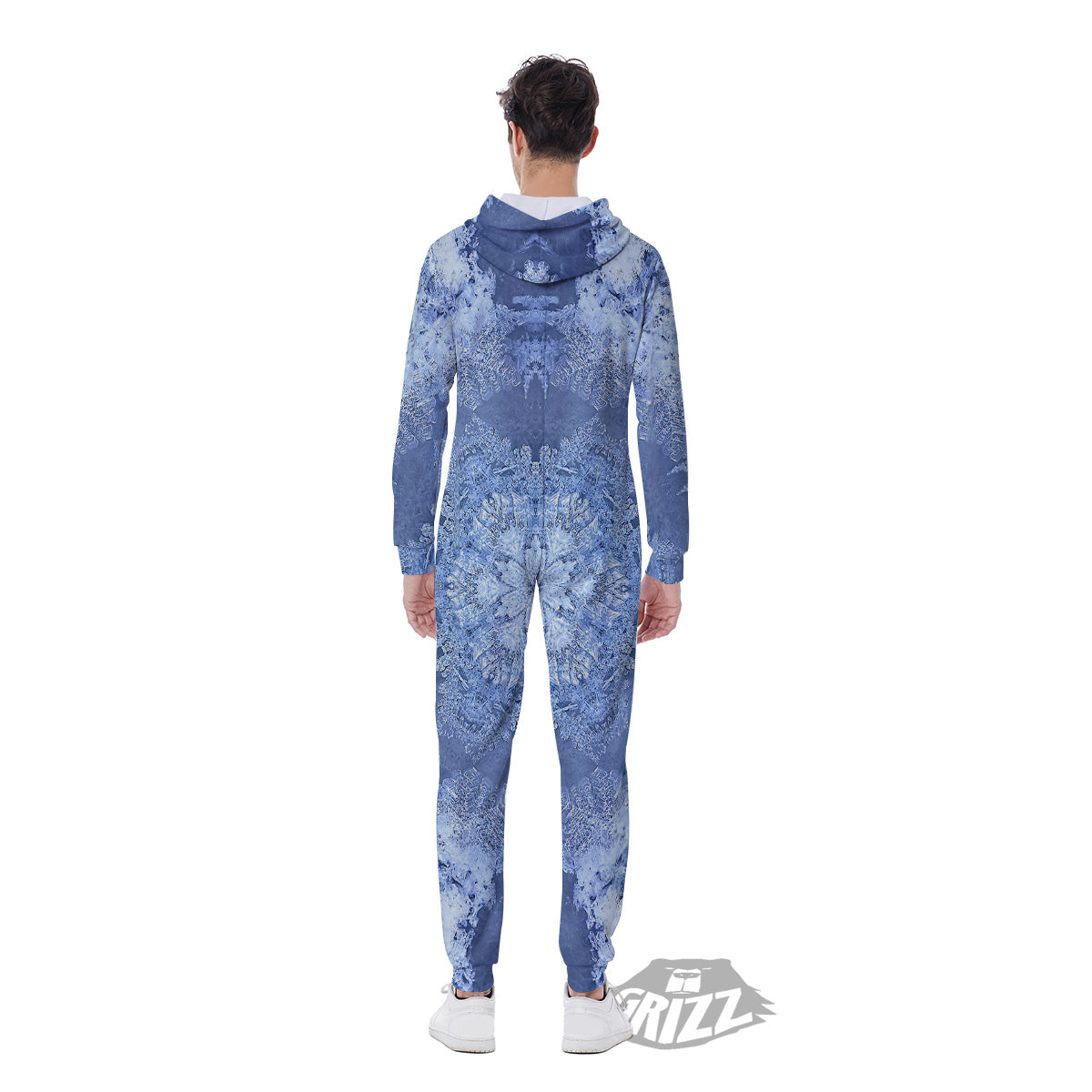 Kaleidoscope Blue Snowflake Print Men's Jumpsuit-grizzshop