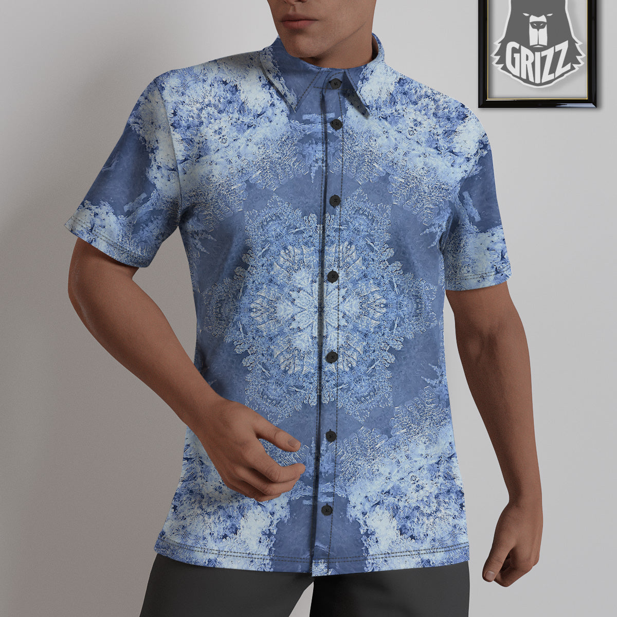 Kaleidoscope Blue Snowflake Print Untucked Shirts-grizzshop