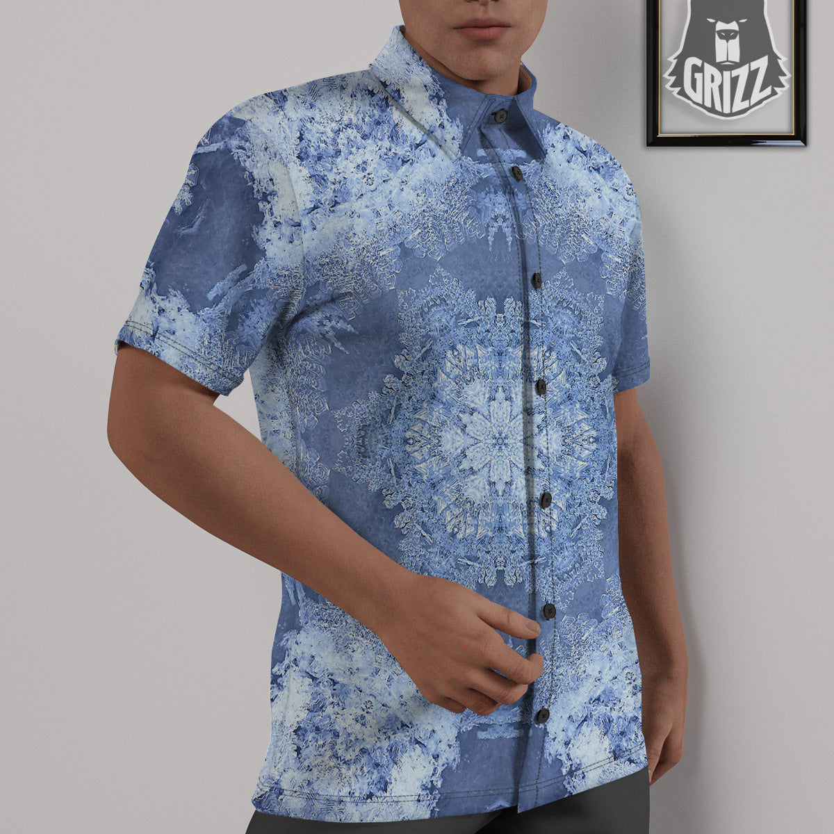 Kaleidoscope Blue Snowflake Print Untucked Shirts-grizzshop