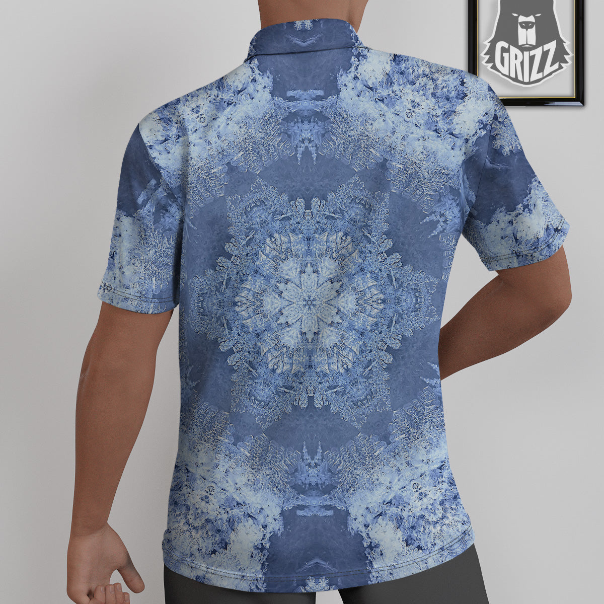 Kaleidoscope Blue Snowflake Print Untucked Shirts-grizzshop