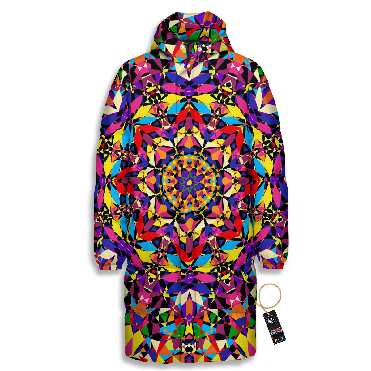 Kaleidoscope Colorful Print Long Down Jacket