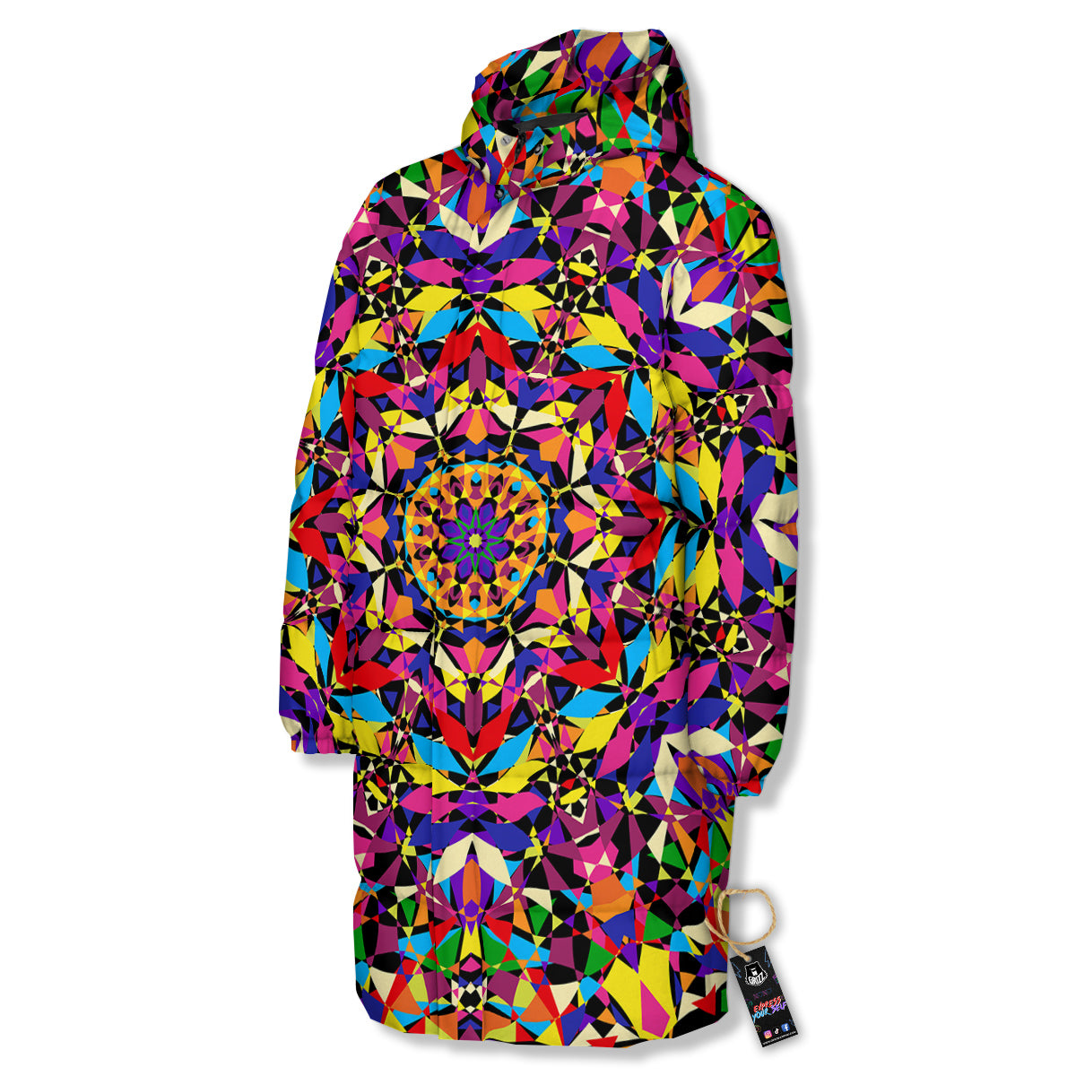 Kaleidoscope Colorful Print Long Down Jacket