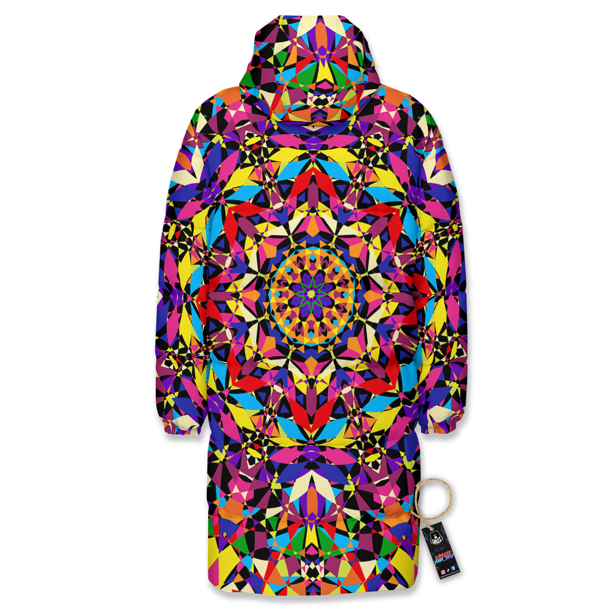Kaleidoscope Colorful Print Long Down Jacket