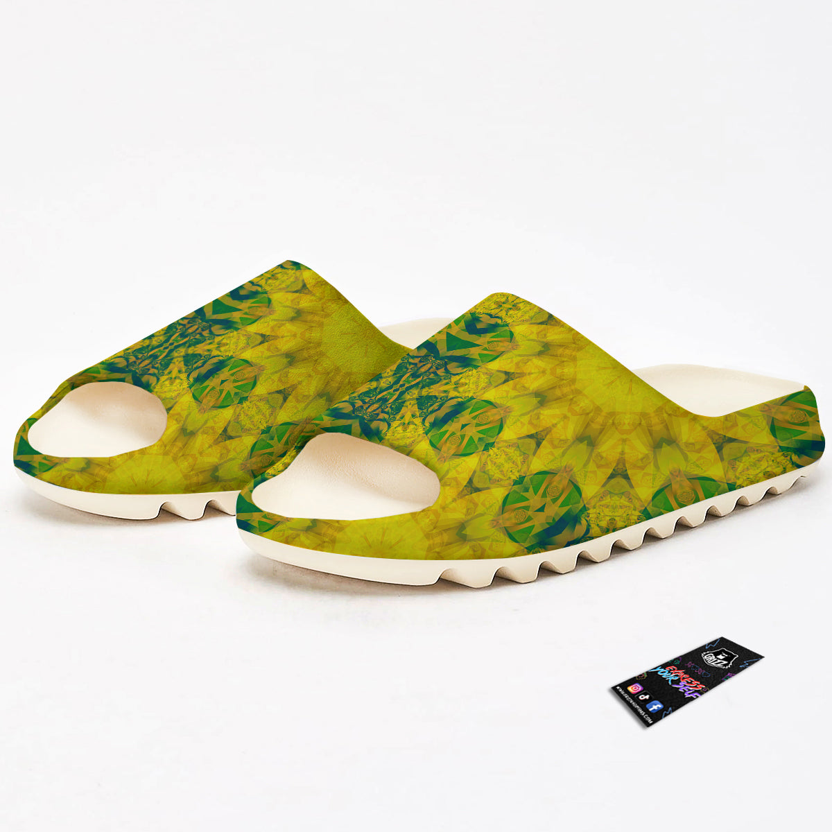 Kaleidoscope Flower Yellow Print Pattern Sandals-grizzshop