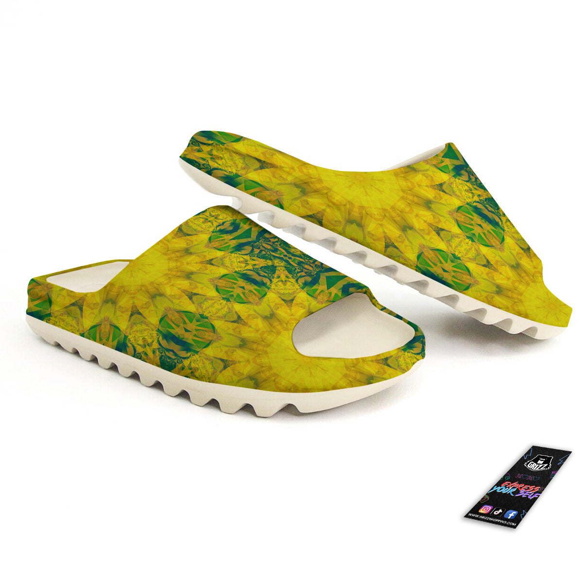 Kaleidoscope Flower Yellow Print Pattern Sandals-grizzshop