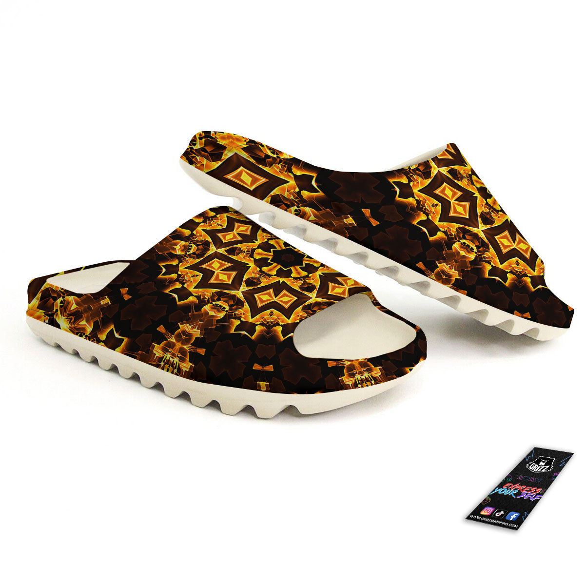 Kaleidoscope Lights Gold Print Sandals-grizzshop