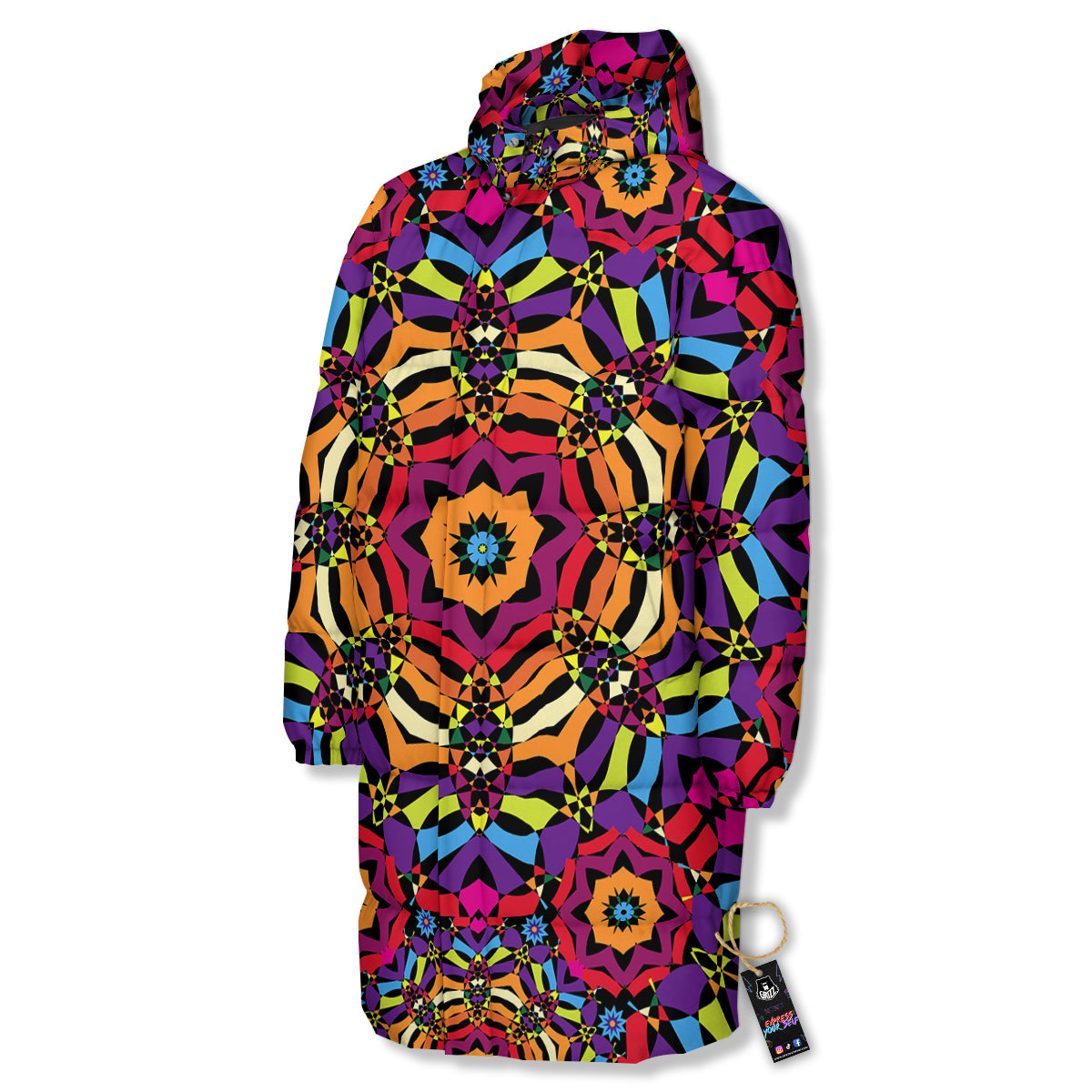 Kaleidoscope Psychedelic Colorful Print Long Down Jacket