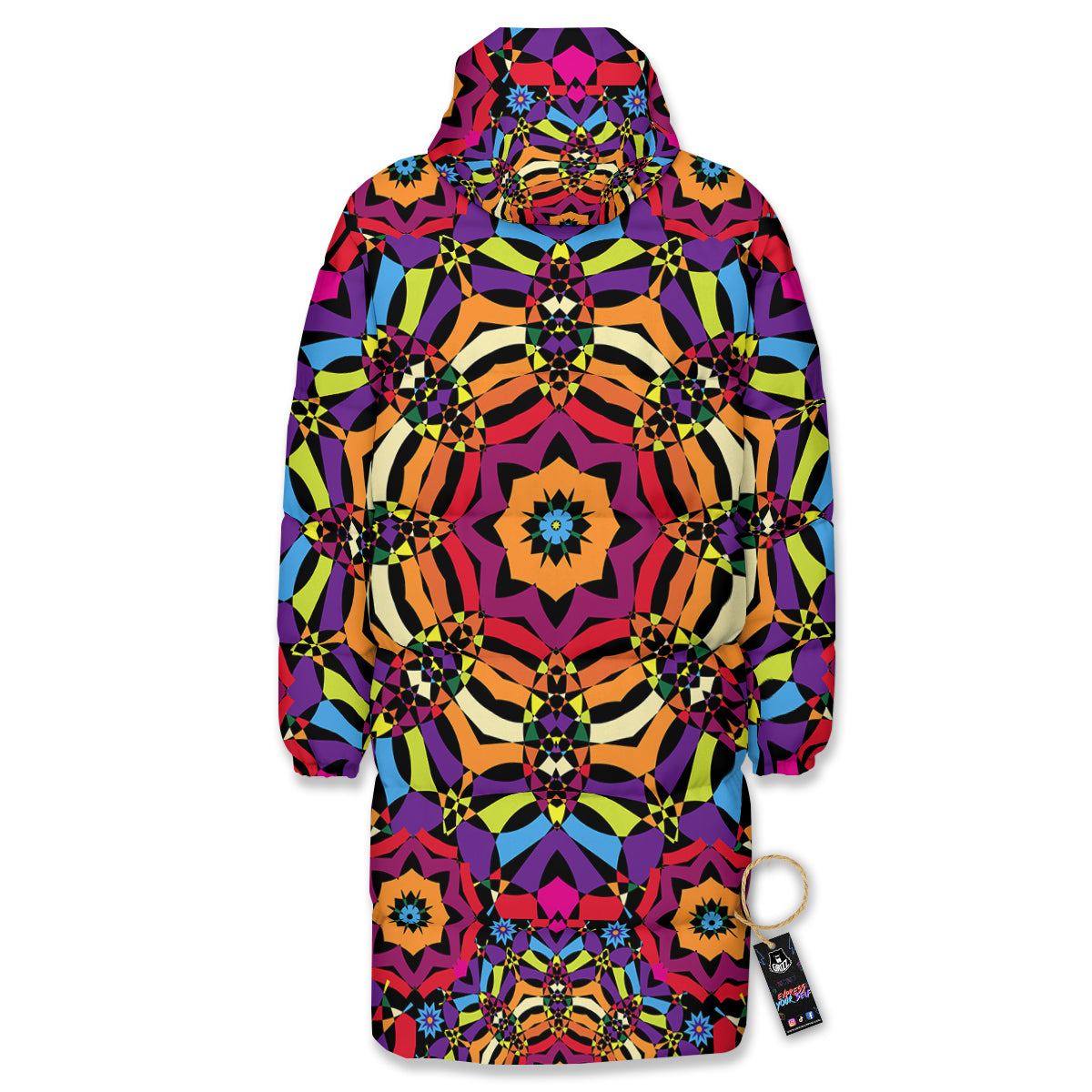 Kaleidoscope Psychedelic Colorful Print Long Down Jacket