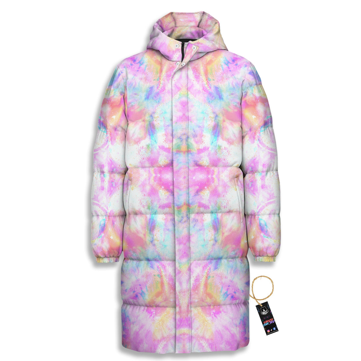 Kaleidoscope Tie Dye Pastel Print Pattern Long Down Jacket