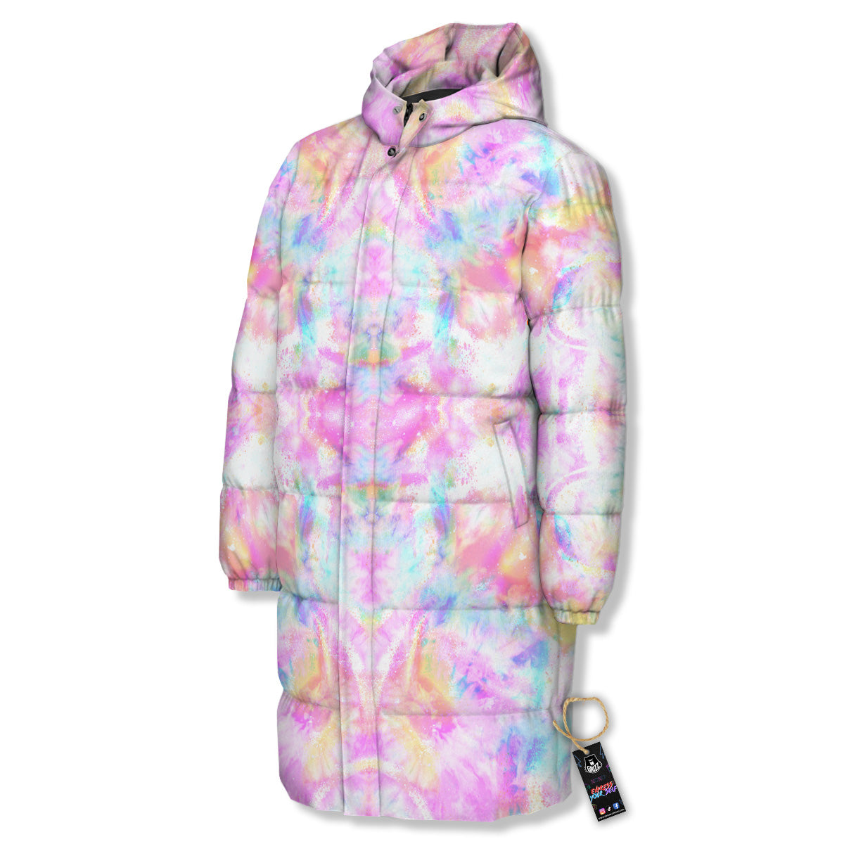 Kaleidoscope Tie Dye Pastel Print Pattern Long Down Jacket