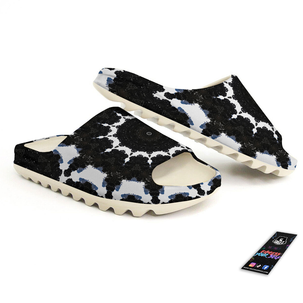 Kaleidoscope White And Black Print Sandals-grizzshop