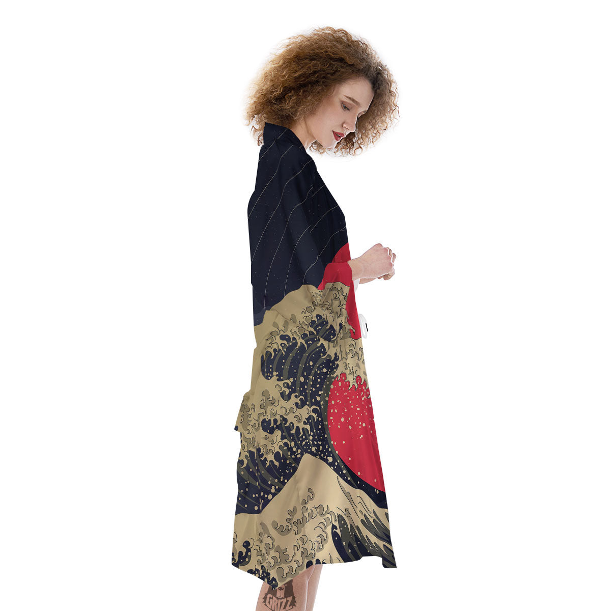 Kanagawa Wave Golden Print Kimono-grizzshop