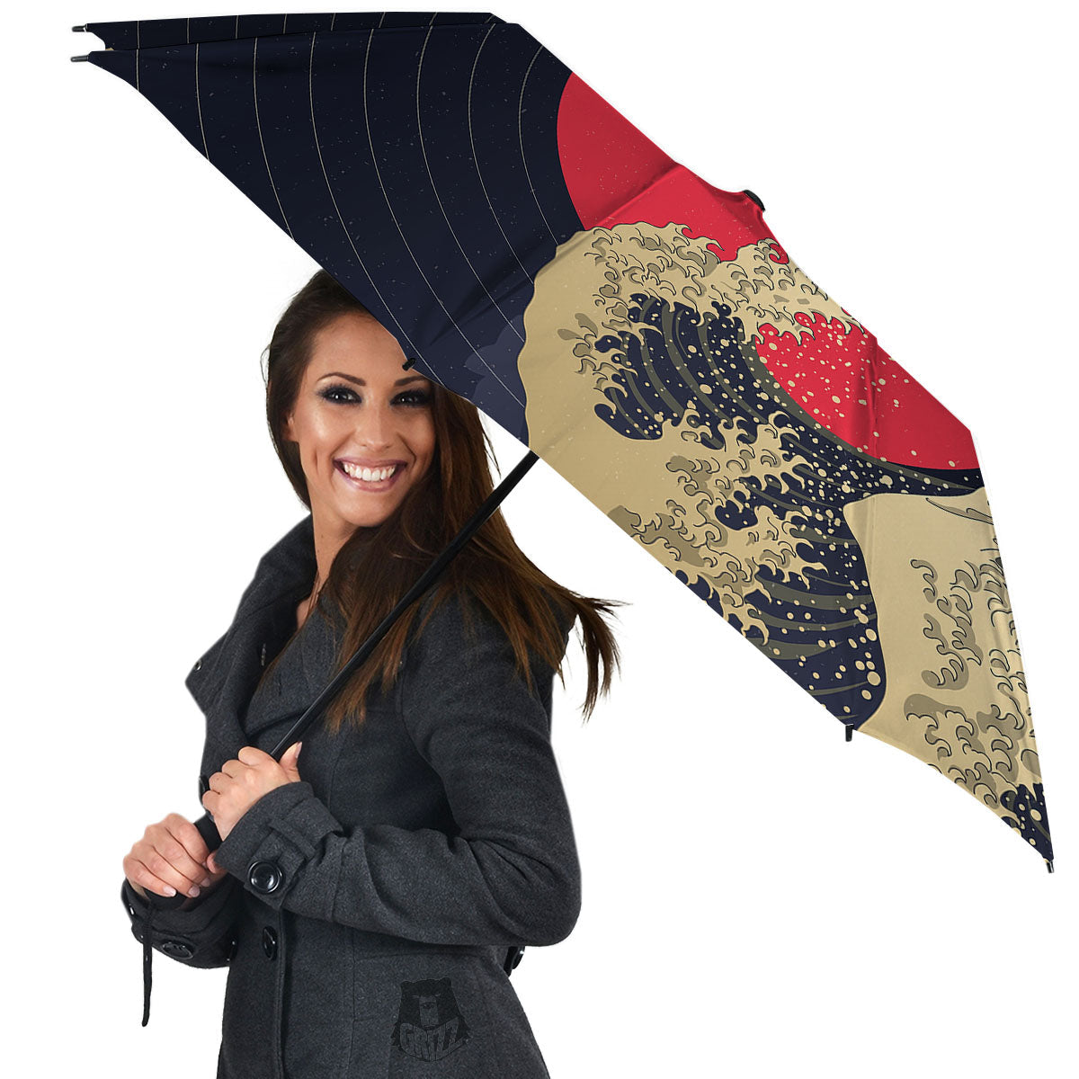 Kanagawa Wave Golden Print Umbrella-grizzshop