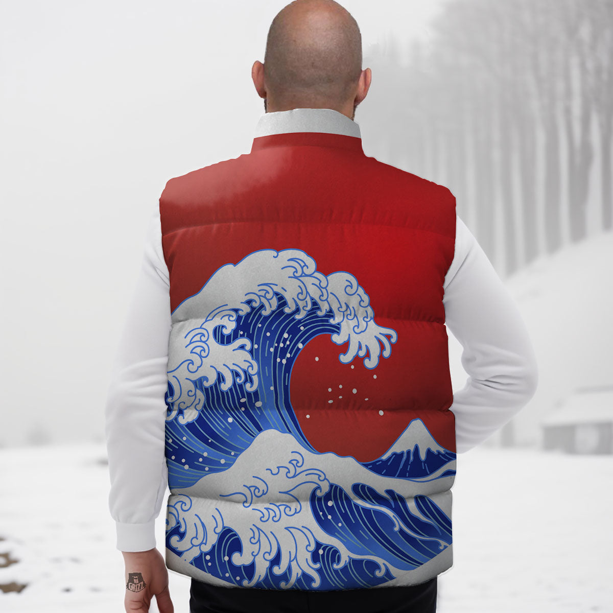 Kanagawa Wave Japanese Print Down Vest