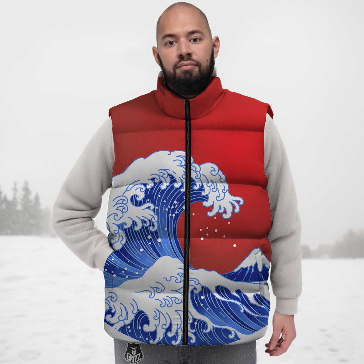 Kanagawa Wave Japanese Print Down Vest