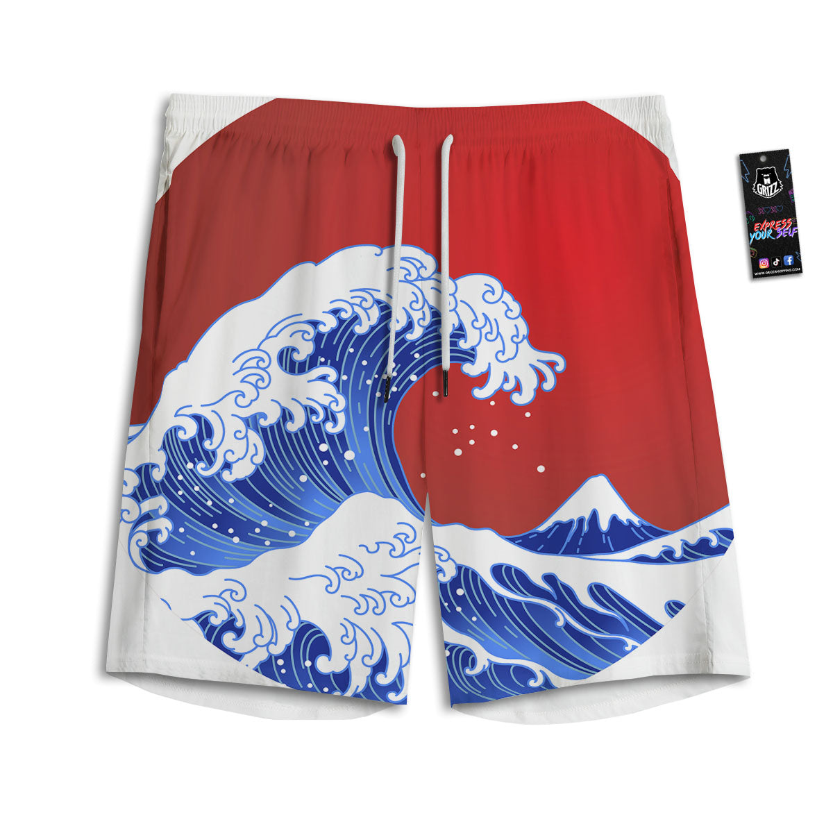 Kanagawa Wave Japanese Print Men's Athletic Shorts
