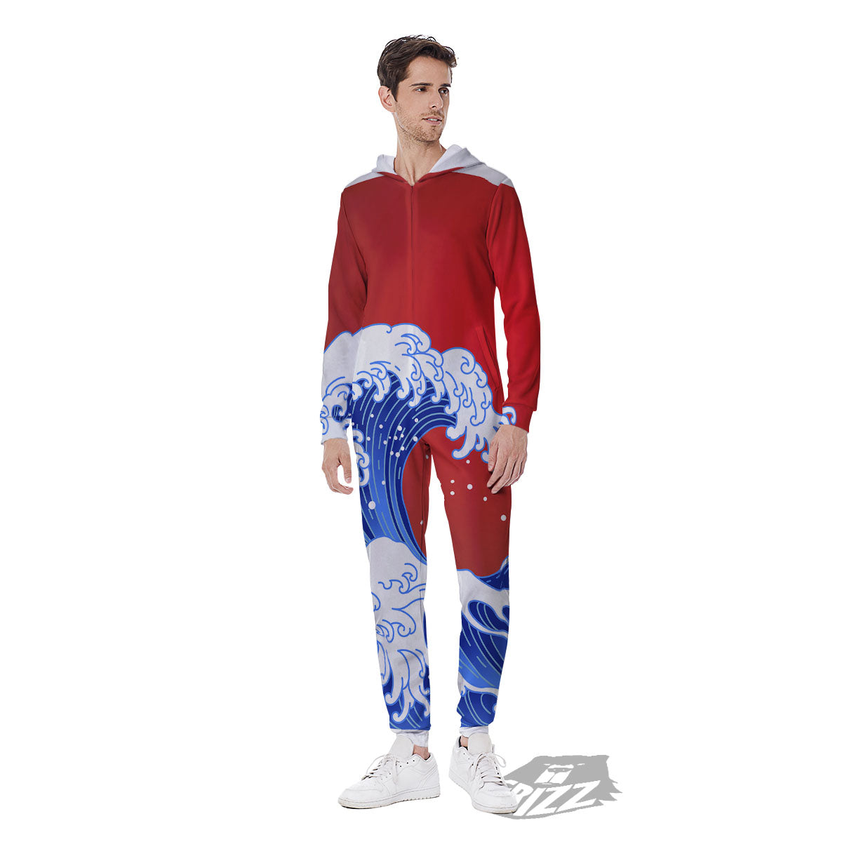 Kanagawa Wave Japanese Print Men's Jumpsuit-grizzshop