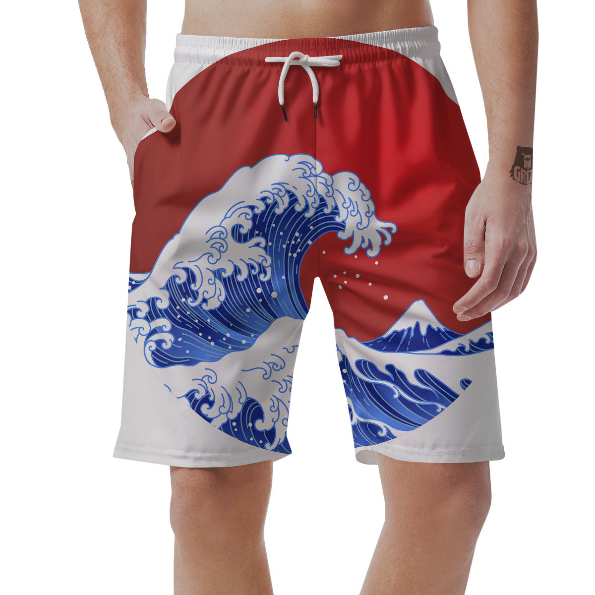 Kanagawa Wave Japanese Print Men's Shorts-grizzshop