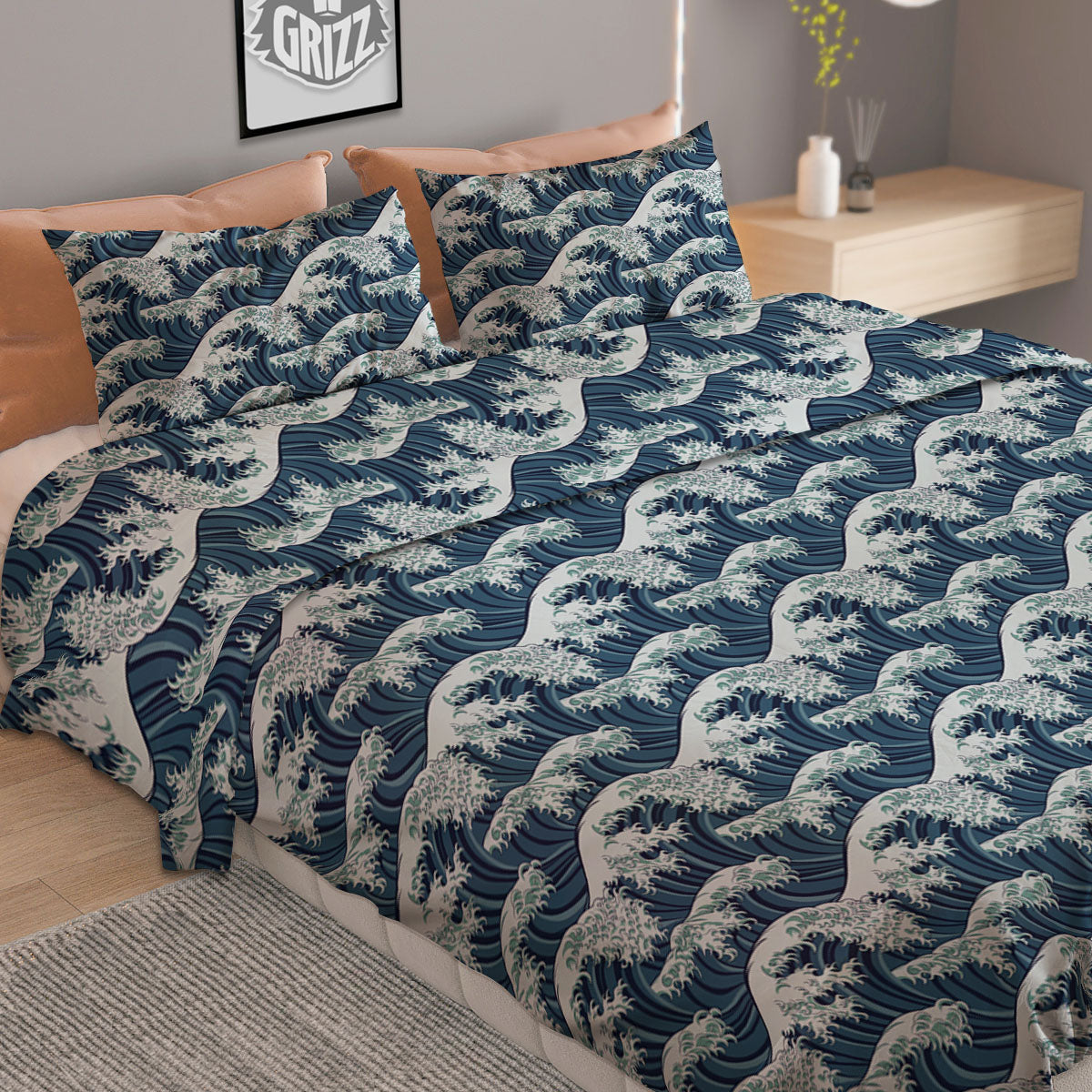 Kanagawa Wave Japanese Print Pattern Duvet Cover Bedding Set