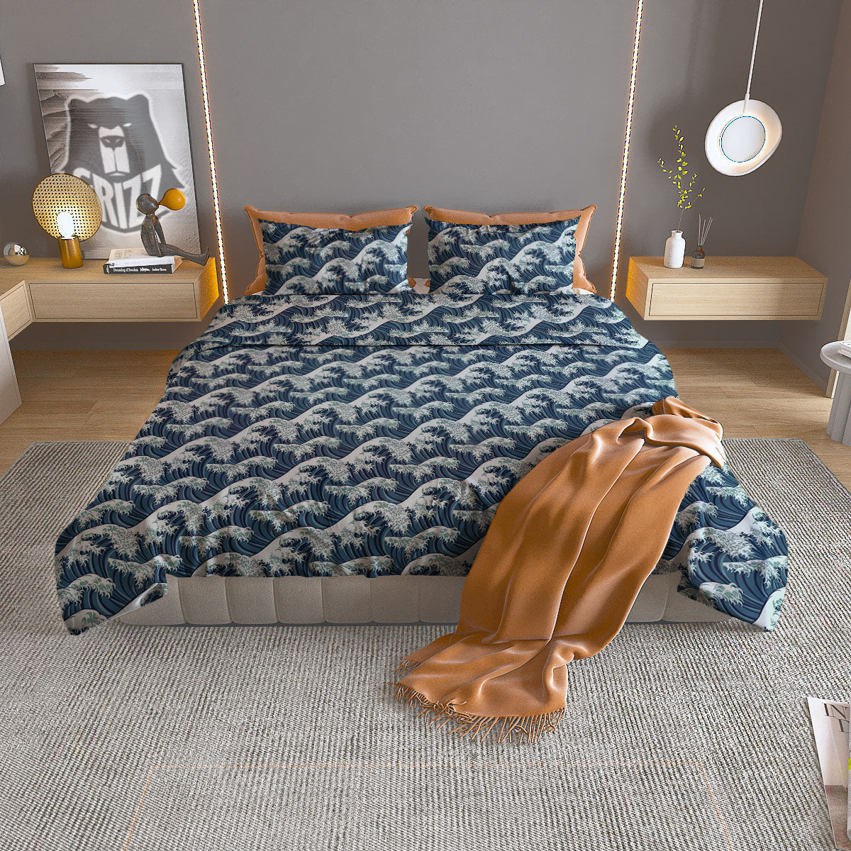 Kanagawa Wave Japanese Print Pattern Duvet Cover Bedding Set