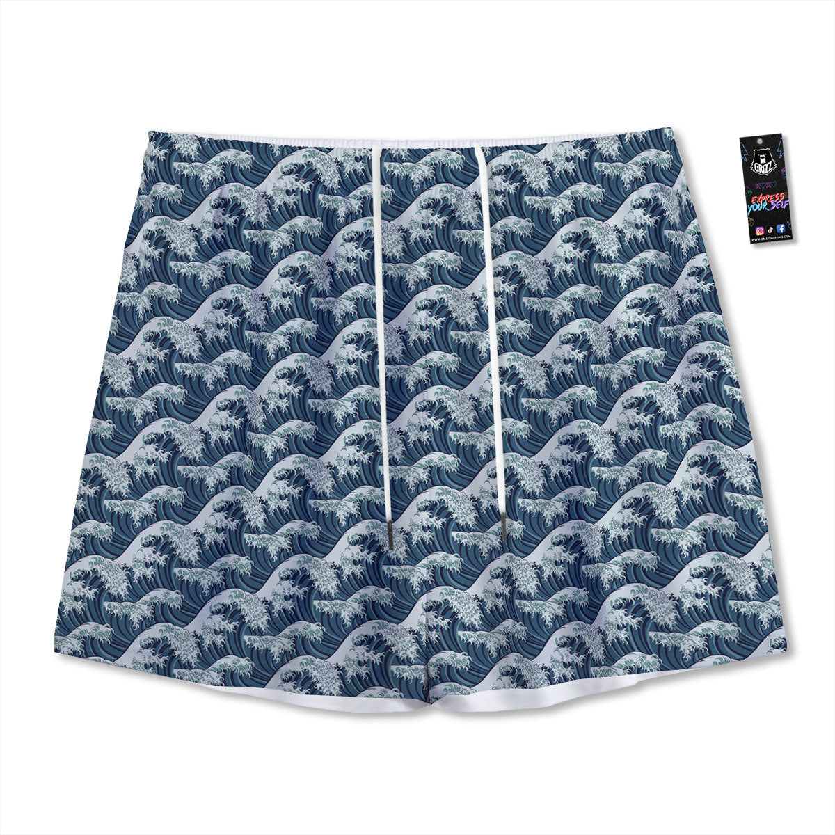 Kanagawa Wave Japanese Print Pattern Mesh Shorts