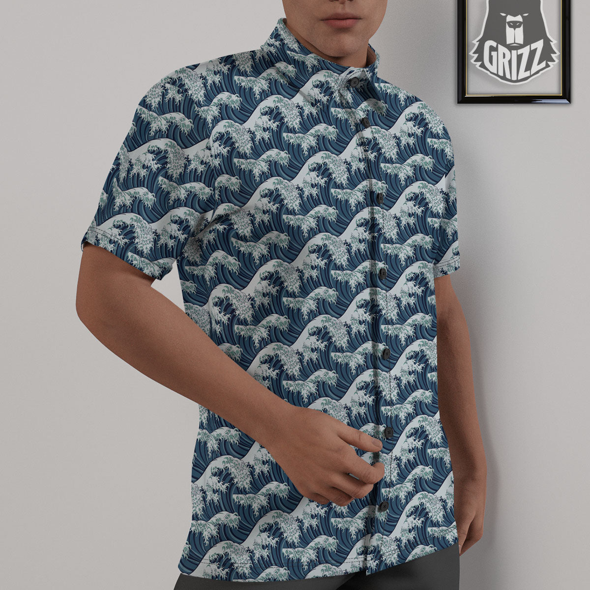 Kanagawa Wave Japanese Print Pattern Untucked Shirts-grizzshop