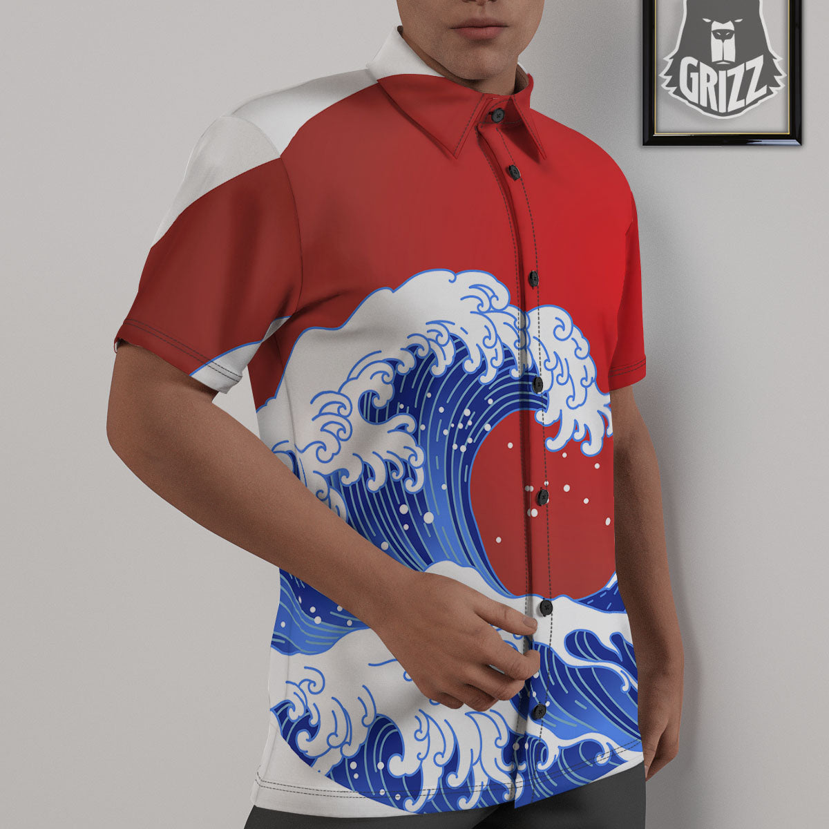 Kanagawa Wave Japanese Print Untucked Shirts-grizzshop