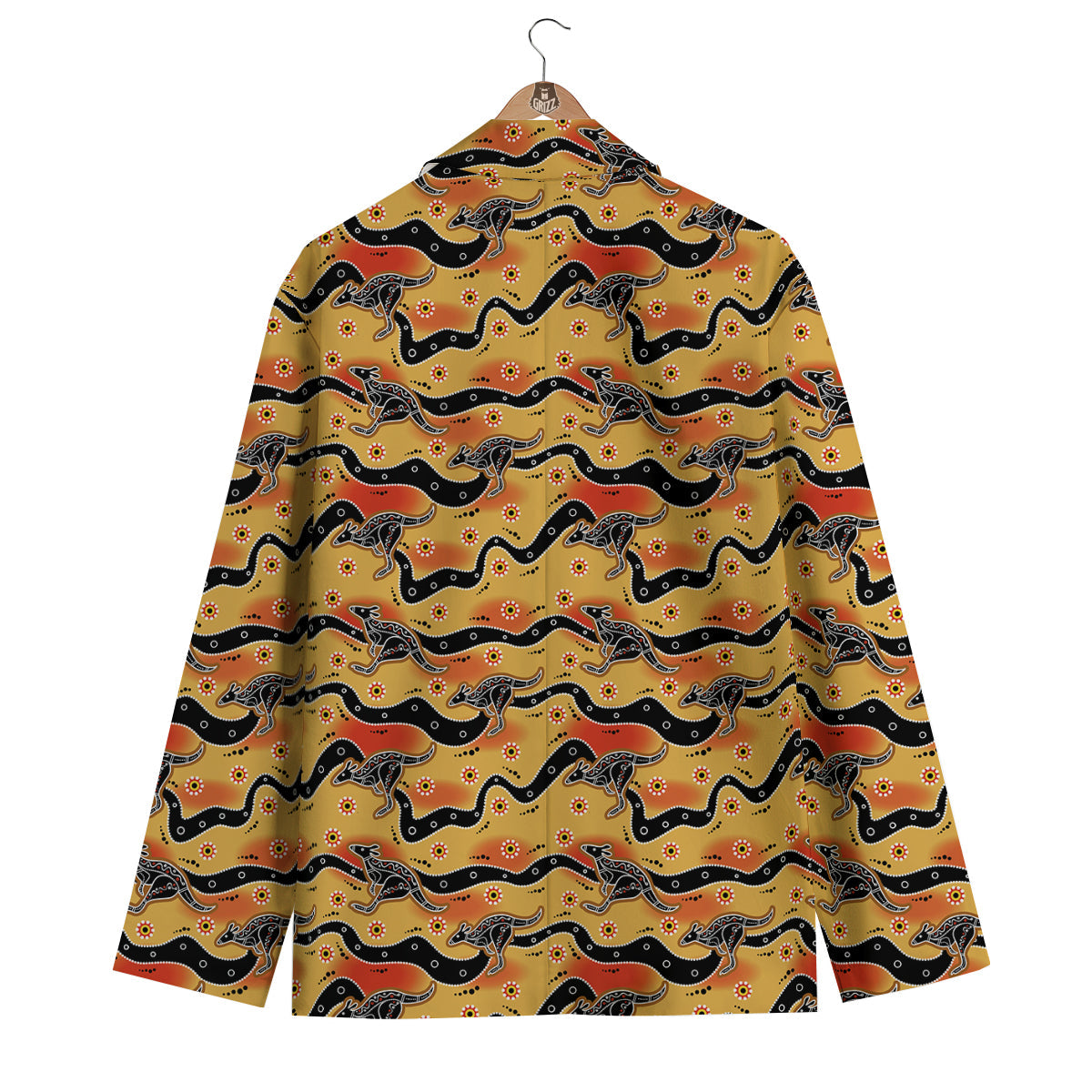 Kangaroo Aboriginal Orange Print Pattern Men's Blazer-grizzshop