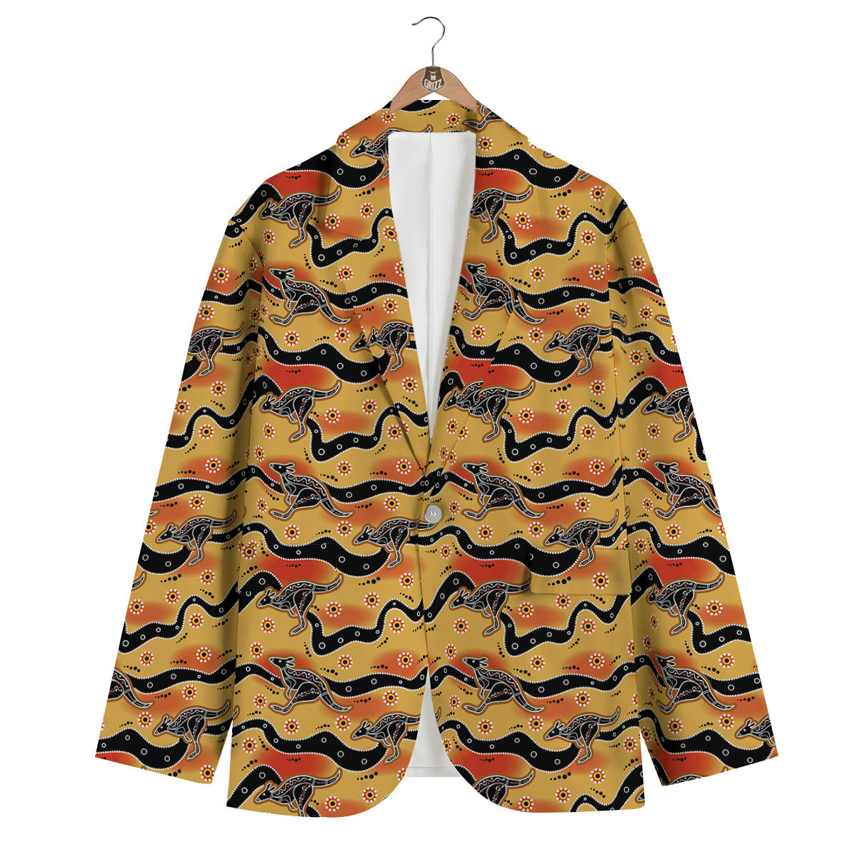 Kangaroo Aboriginal Orange Print Pattern Men's Blazer-grizzshop
