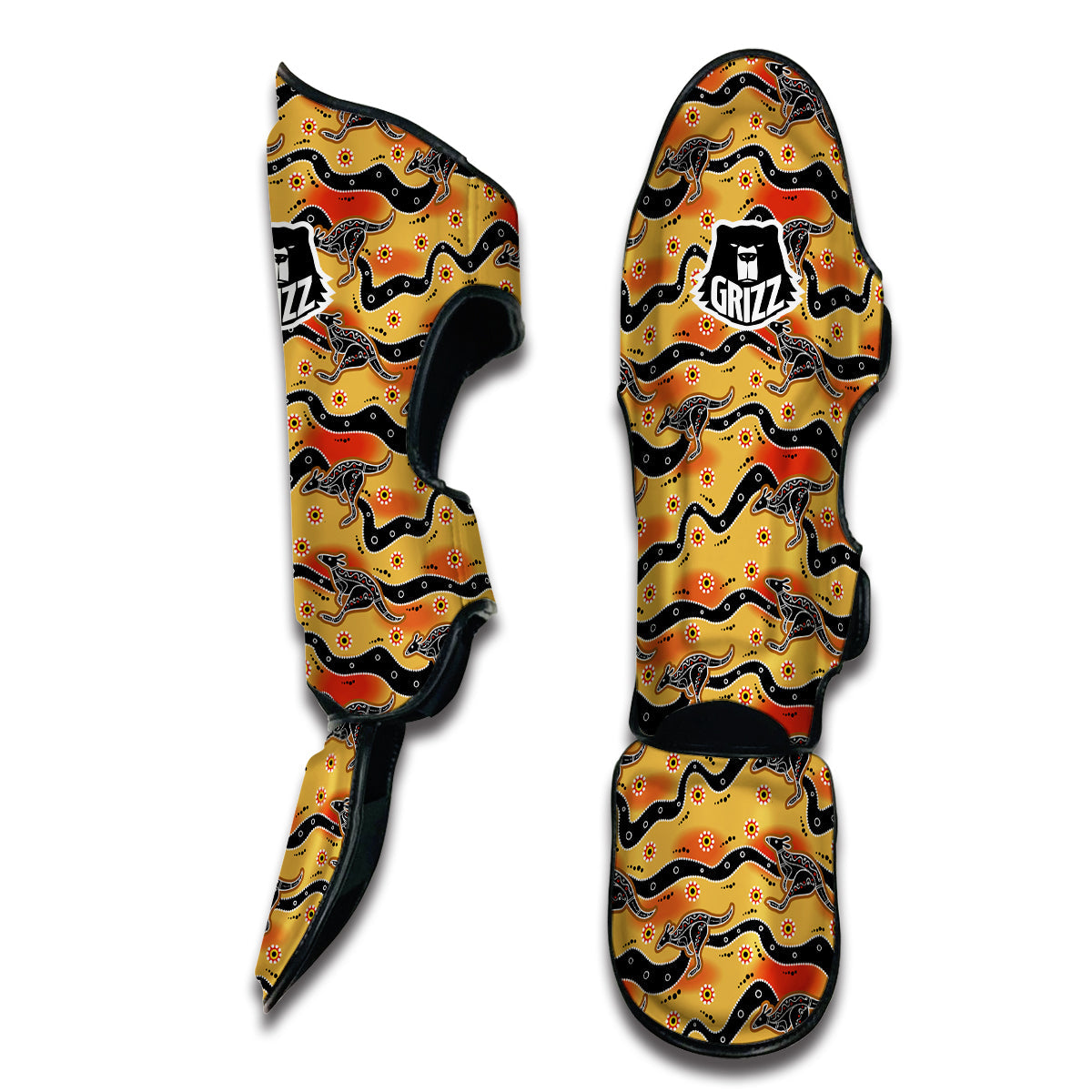 Kangaroo Aboriginal Orange Print Pattern Muay Thai Shin Guards-grizzshop