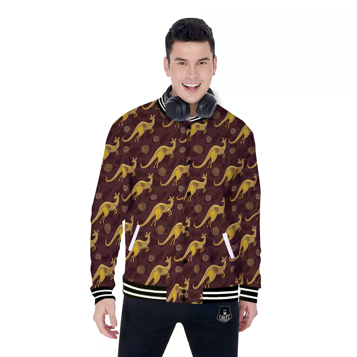 Kangaroo Aboriginal Print Pattern Baseball Jacket-grizzshop