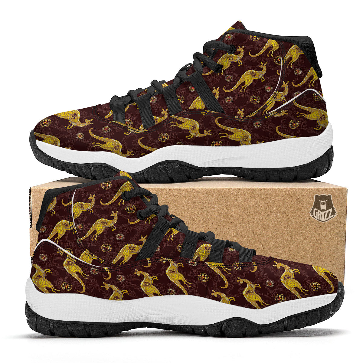 Kangaroo Aboriginal Print Pattern Black Bball Shoes-grizzshop