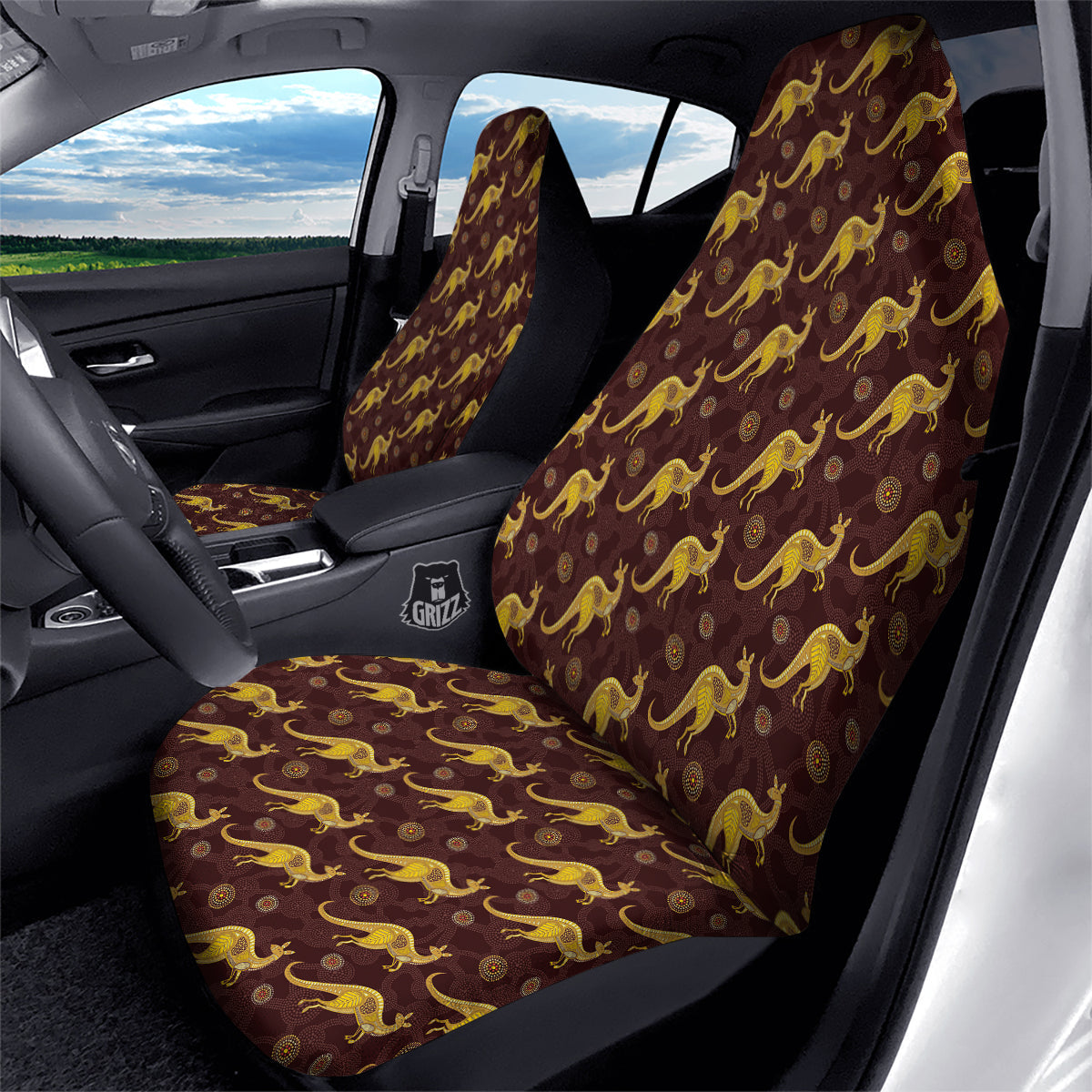 Kangaroo Aboriginal Print Pattern Car Seat Covers-grizzshop