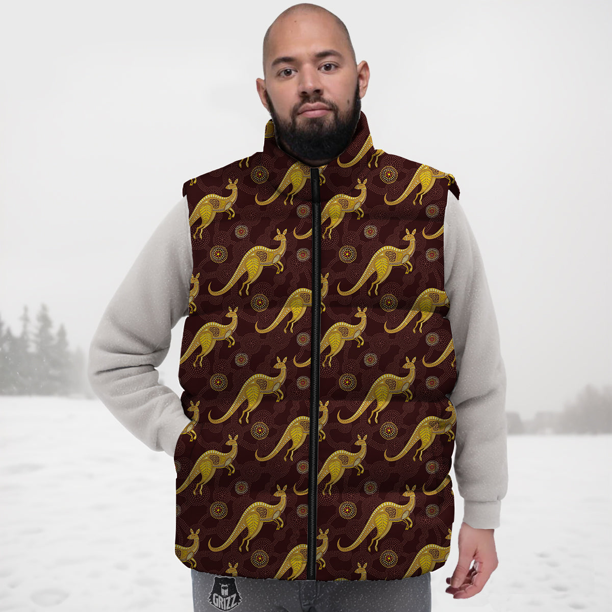 Kangaroo Aboriginal Print Pattern Down Vest