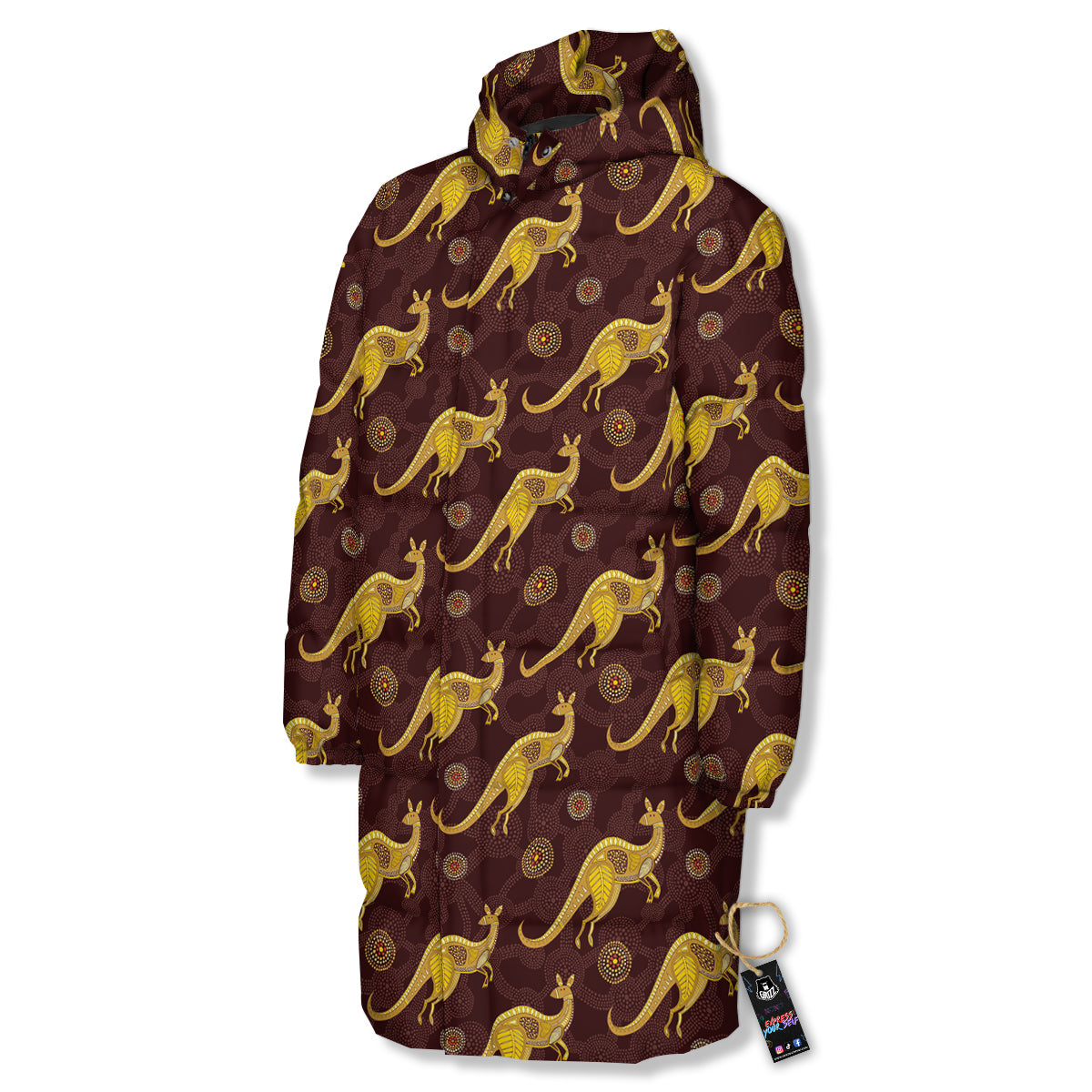 Kangaroo Aboriginal Print Pattern Long Down Jacket-grizzshop