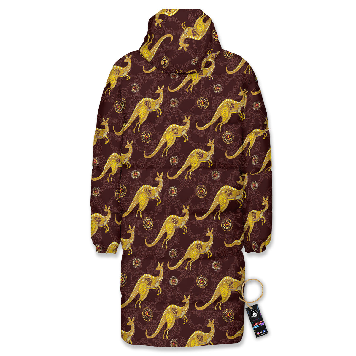 Kangaroo Aboriginal Print Pattern Long Down Jacket-grizzshop