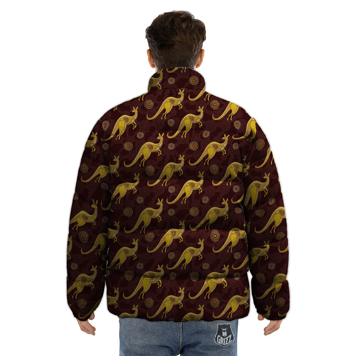 Kangaroo Aboriginal Print Pattern Puffer Jacket-grizzshop