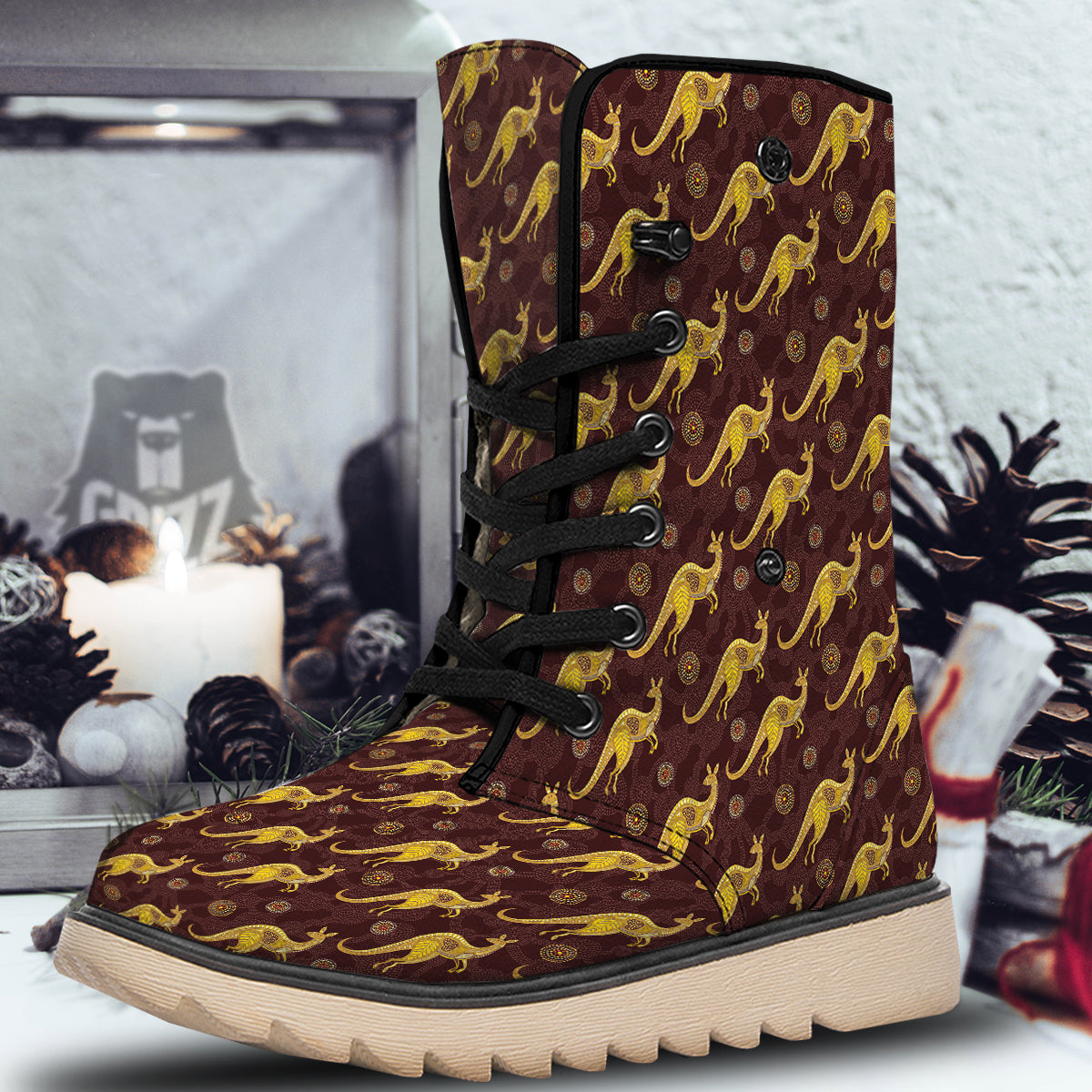 Kangaroo Aboriginal Print Pattern Snow Boots-grizzshop